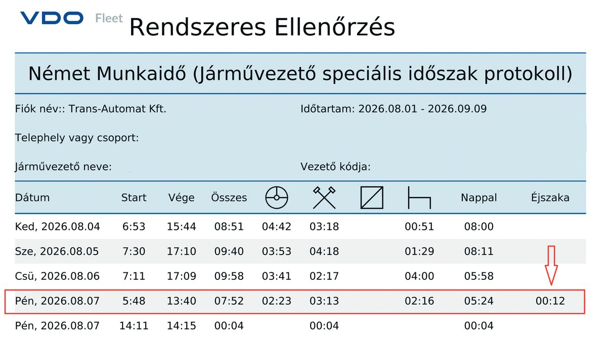 Éjszakai munka pontos kiszámítása VDO