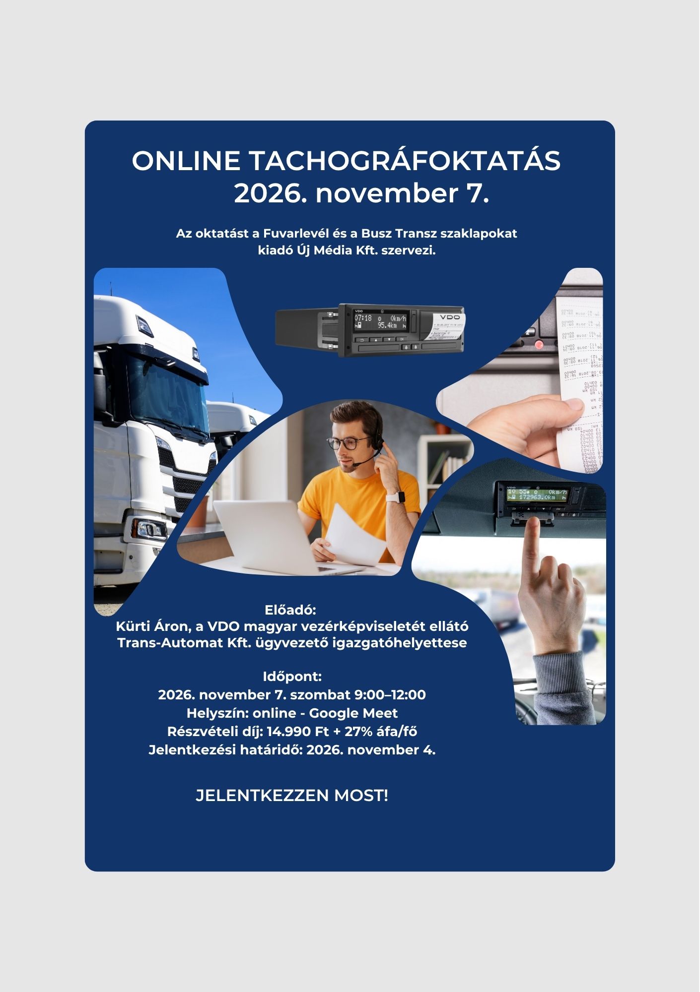 Online tachográfoktatás 2026. november 7-én