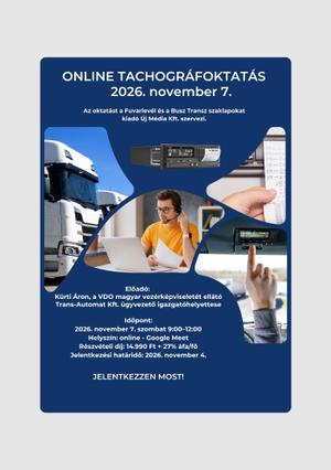 Online tachográfoktatás 2026. november 7-én