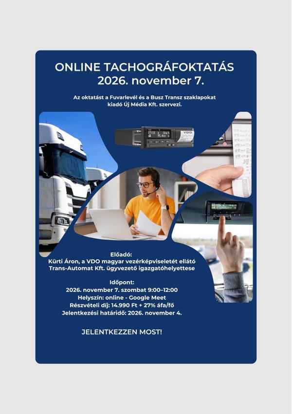 Online tachográfoktatás 2026. november 7-én